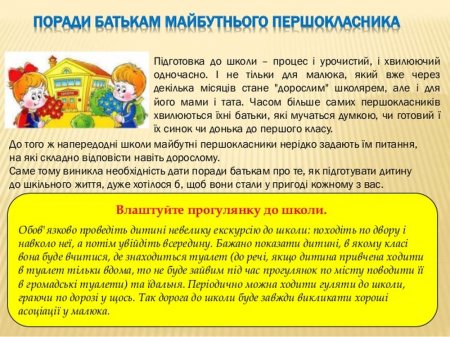 Батькам  майбутніх першокласників