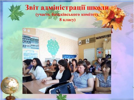 Звіт адміністрації школи (участь батьківського комітету 8 класу)