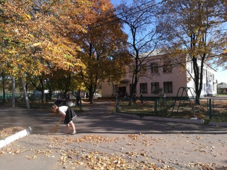 За чисте довкілля. Прибирання шкільної території.
