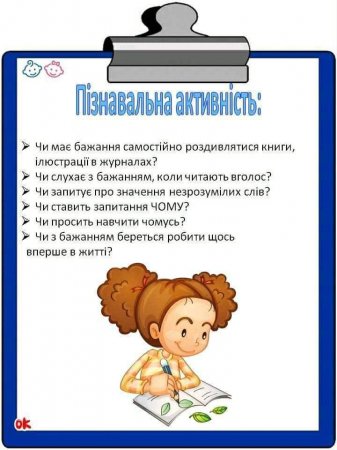 Домашня діагностика готовності дитини до школи